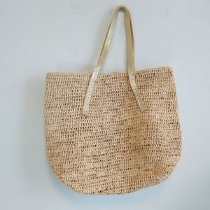 Flora Bella Raffia Woven Leather Tote Bag Beach Summer Boho